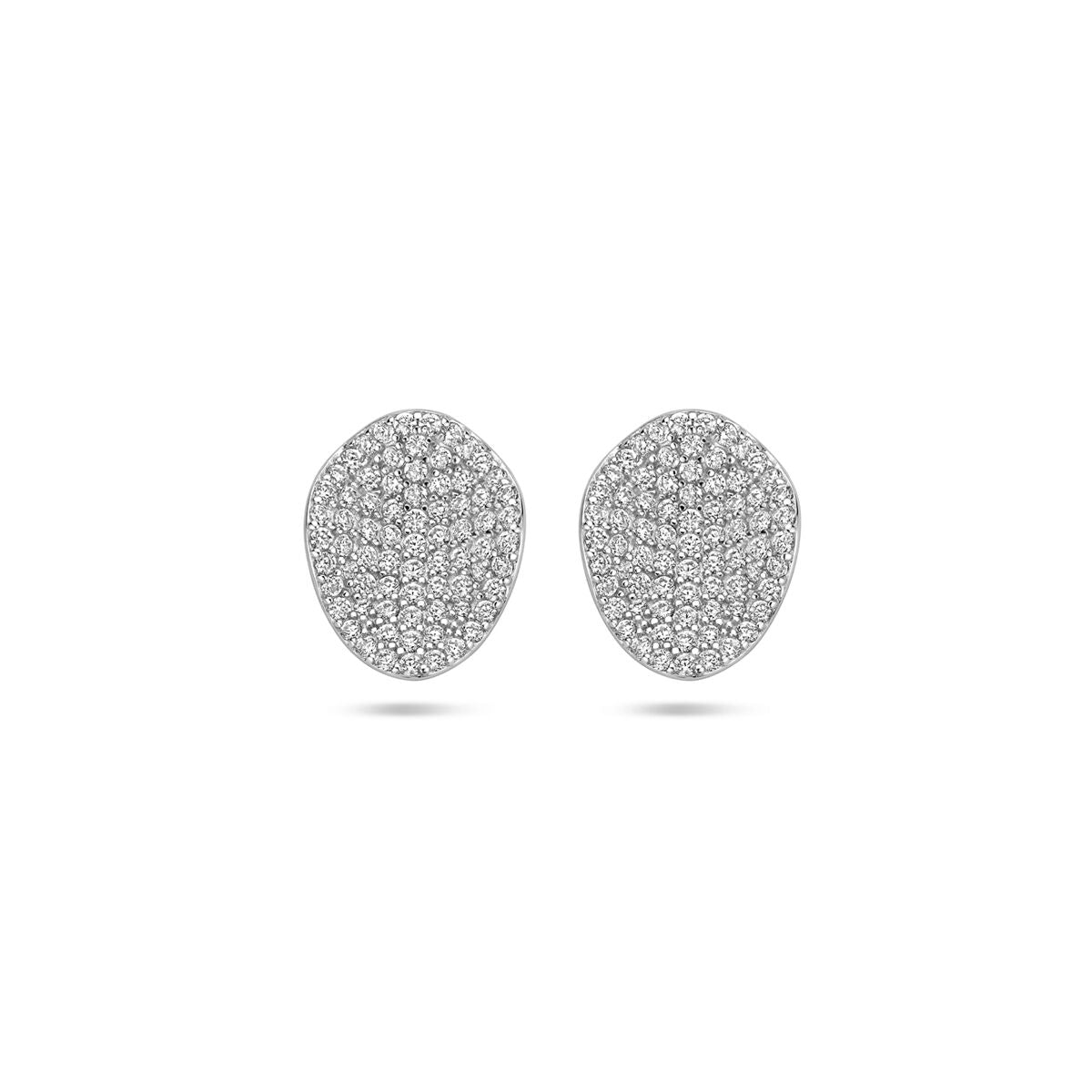 Ohrstecker aus rhodiniertem Silber mit Zirkonia, ovaler Form und funkelnder Oberfläche