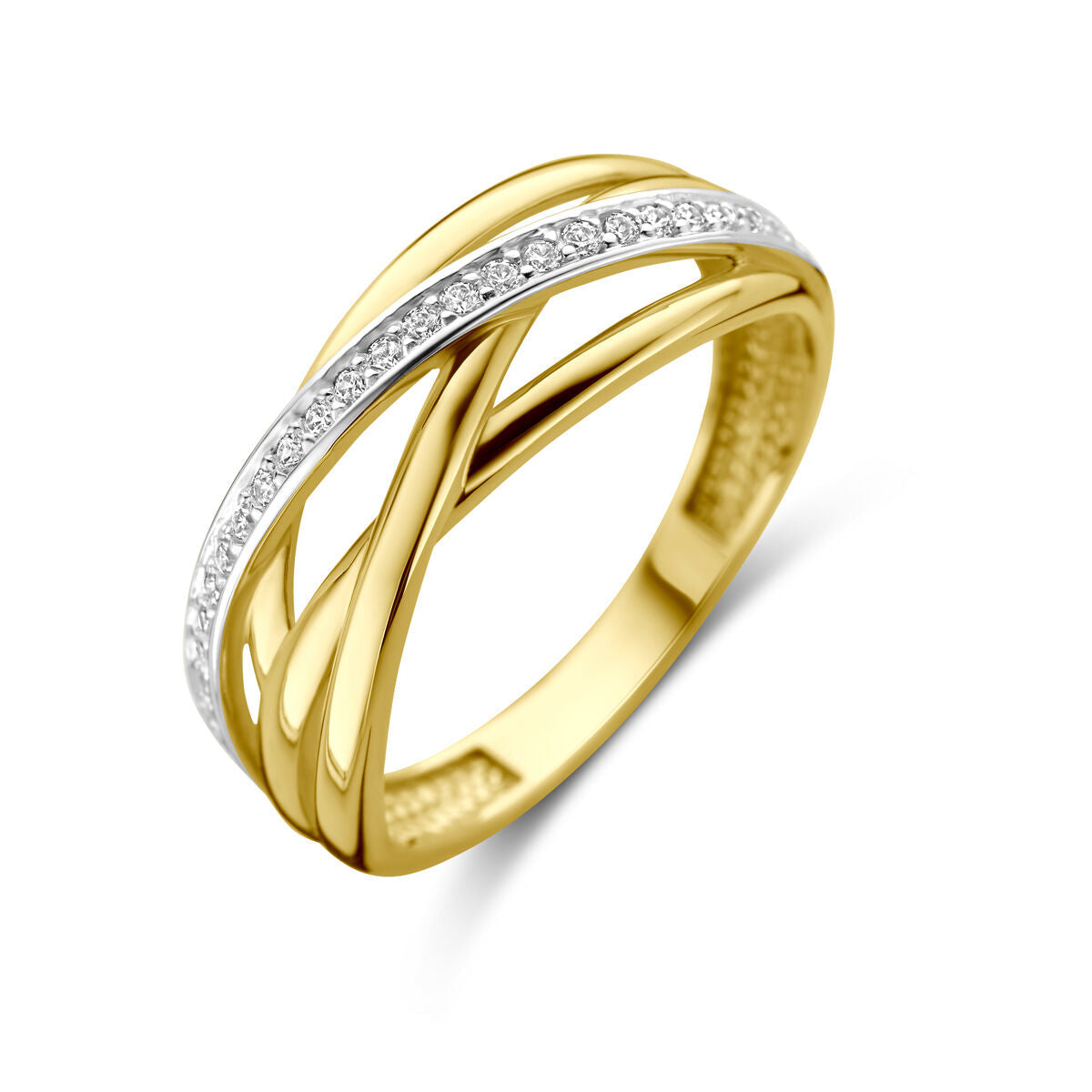 Ring aus 14K Gelbgold mit Zirkonia und geschwungenem Design