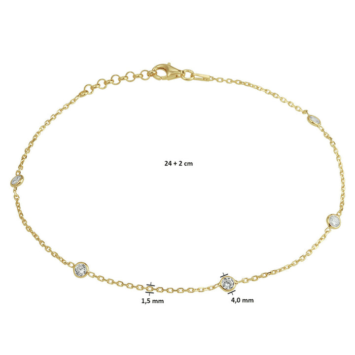 Fußkettchen Zirkonia 24 + 2 cm 3 Micron Silber vergoldet (gelb)