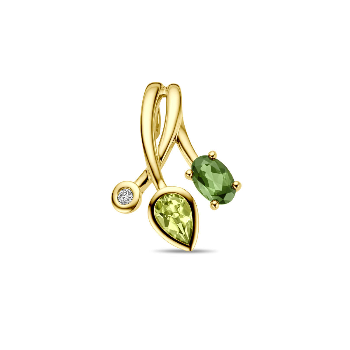 Hänger aus 14K Gelbgold mit grünem Turmalin, Peridot und einem 0,03 ct H SI Diamanten