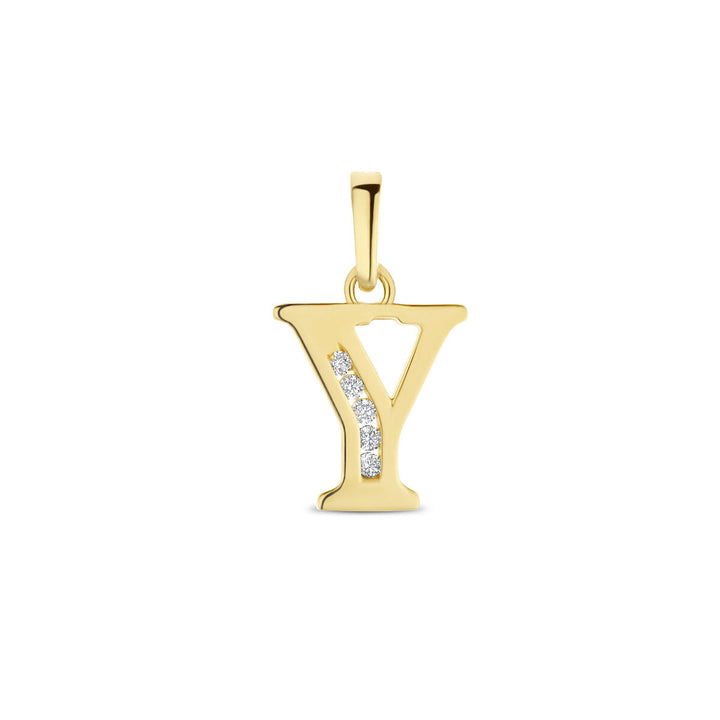 De hanger letter zirkonia 14K geelgoud uit de Van der Kooij Collectie is elegant vormgegeven en versierd met een rij fonkelende zirkonia's.