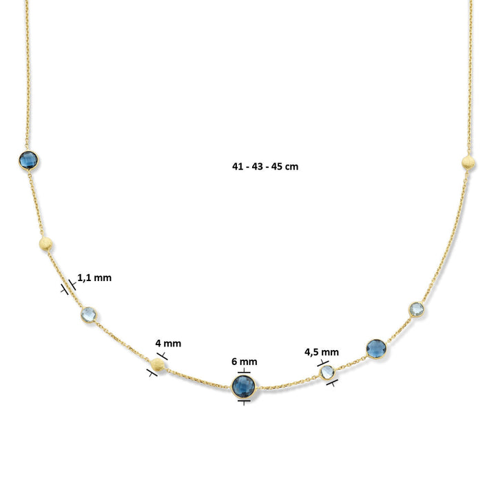 Gold-Damenhalskette London Blauer und blauer Topas und Kreise 14K