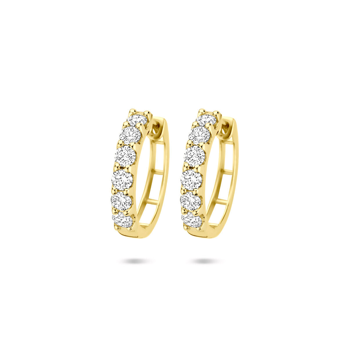 Klapp-Ohrringe aus 14K Gelbgold mit 10 funkelnden lab-grown Diamanten, insgesamt 1,025 ct, Durchmesser 16,5 mm