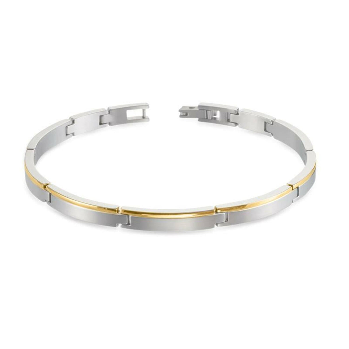 Bicolor Titan-Armband mit silbernem und goldenem Detail, flache Glieder und schlichte Optik