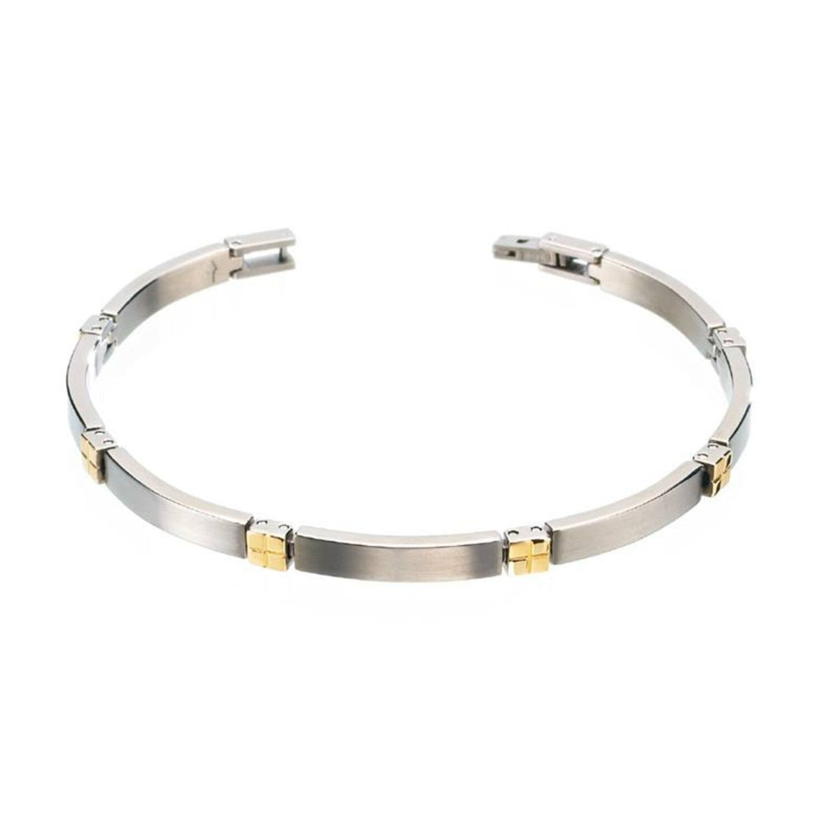 Bicolor Titanium-Armband mit silbernem und goldfarbenem Design, flache Glieder und schlichte Eleganz