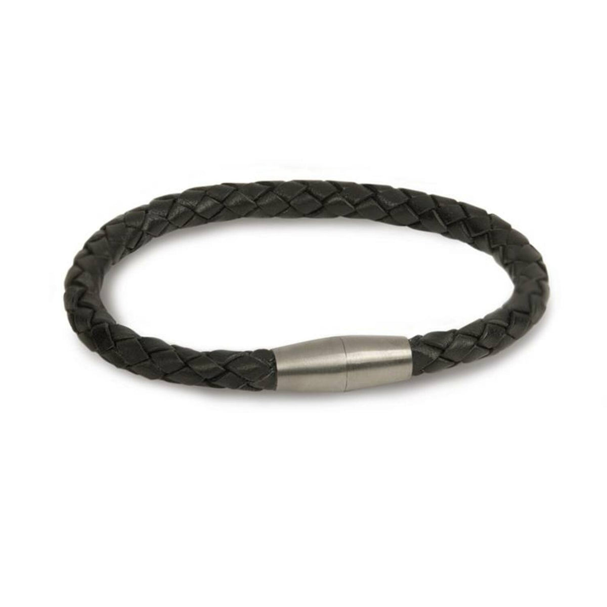 Schwarzes geflochtenes Lederarmband mit Edelstahlverschluss