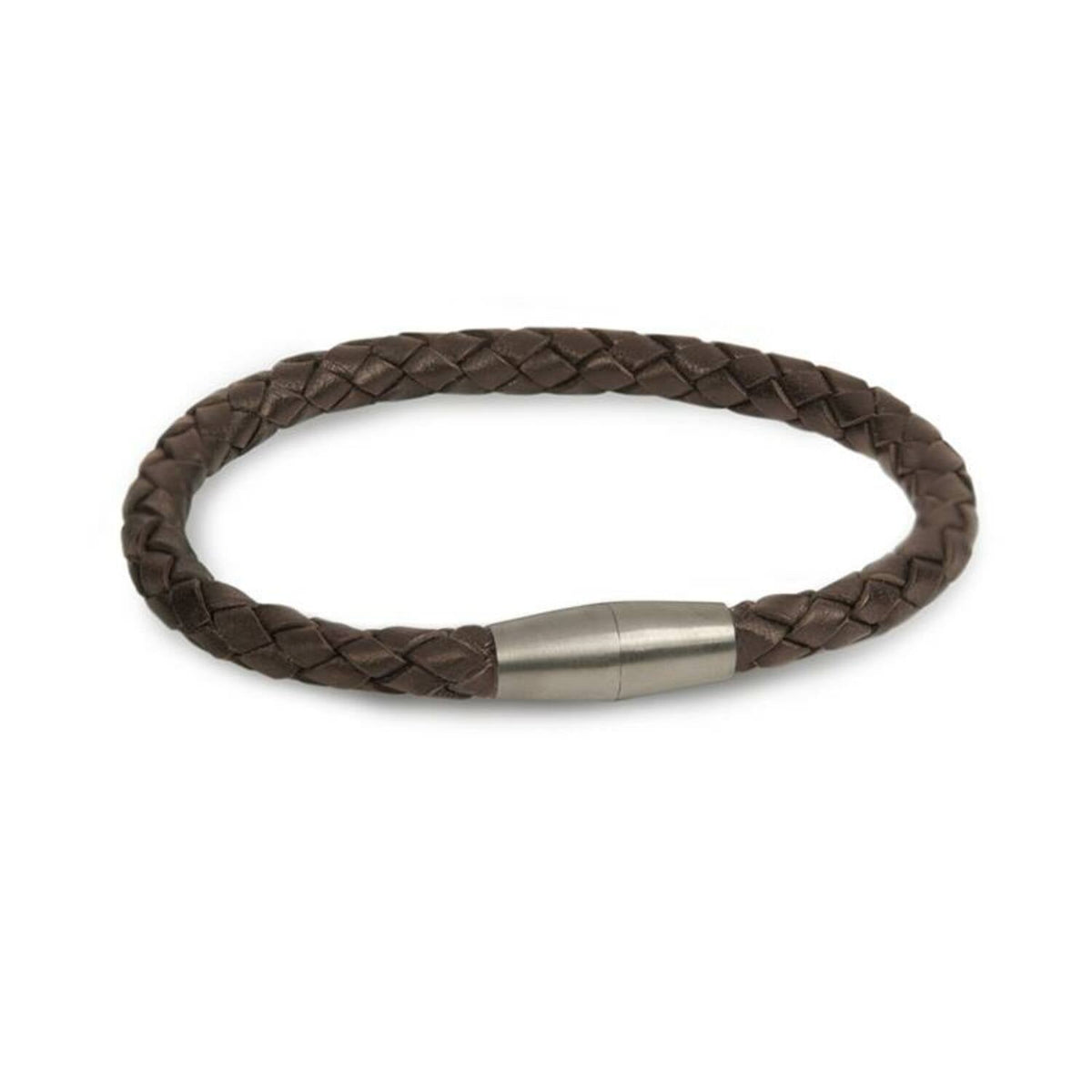 Braune geflochtene Lederarmband mit titanfarbener Verschlusskappe