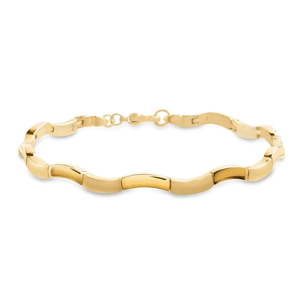 Goldene Titan-Armband mit geschwungenen Gliedern und Karabinerverschluss