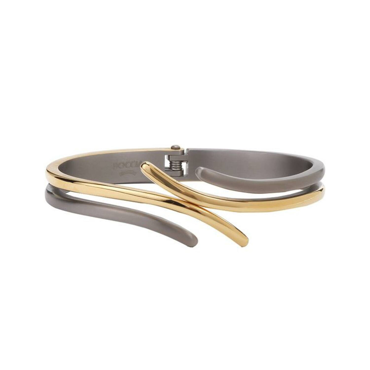 Bicolor Spang-Armband aus Titan mit grauem und goldenem Design