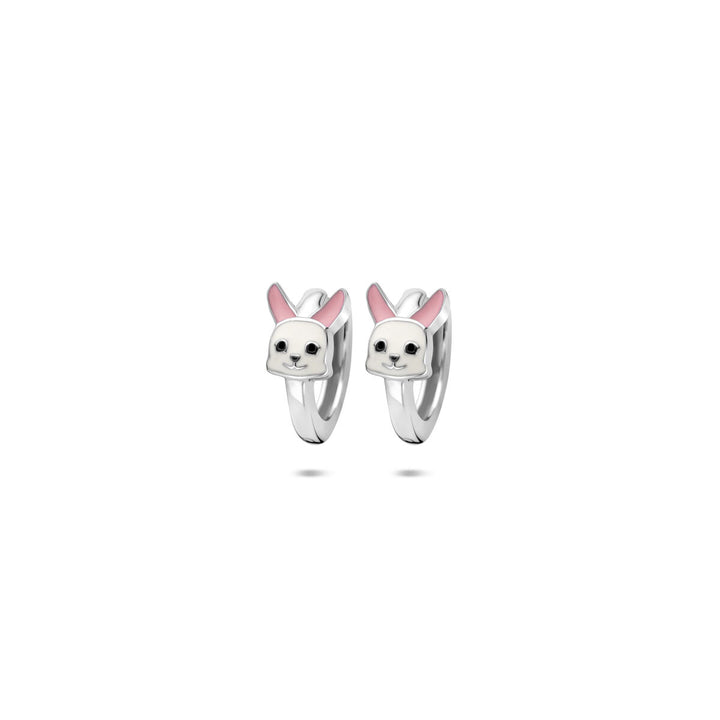 Zilveren kinder klapoorringen met emaille konijn – 10 x 6 mm