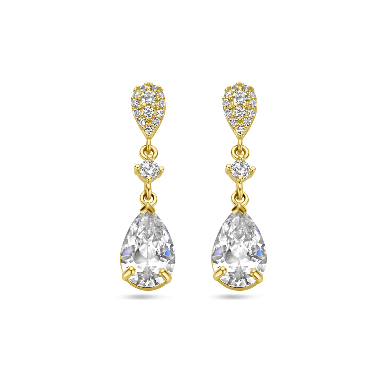 Ohrhänger aus 14K Gelbgold mit Zirkonia, tropfenförmigem Anhänger und funkelnden Details