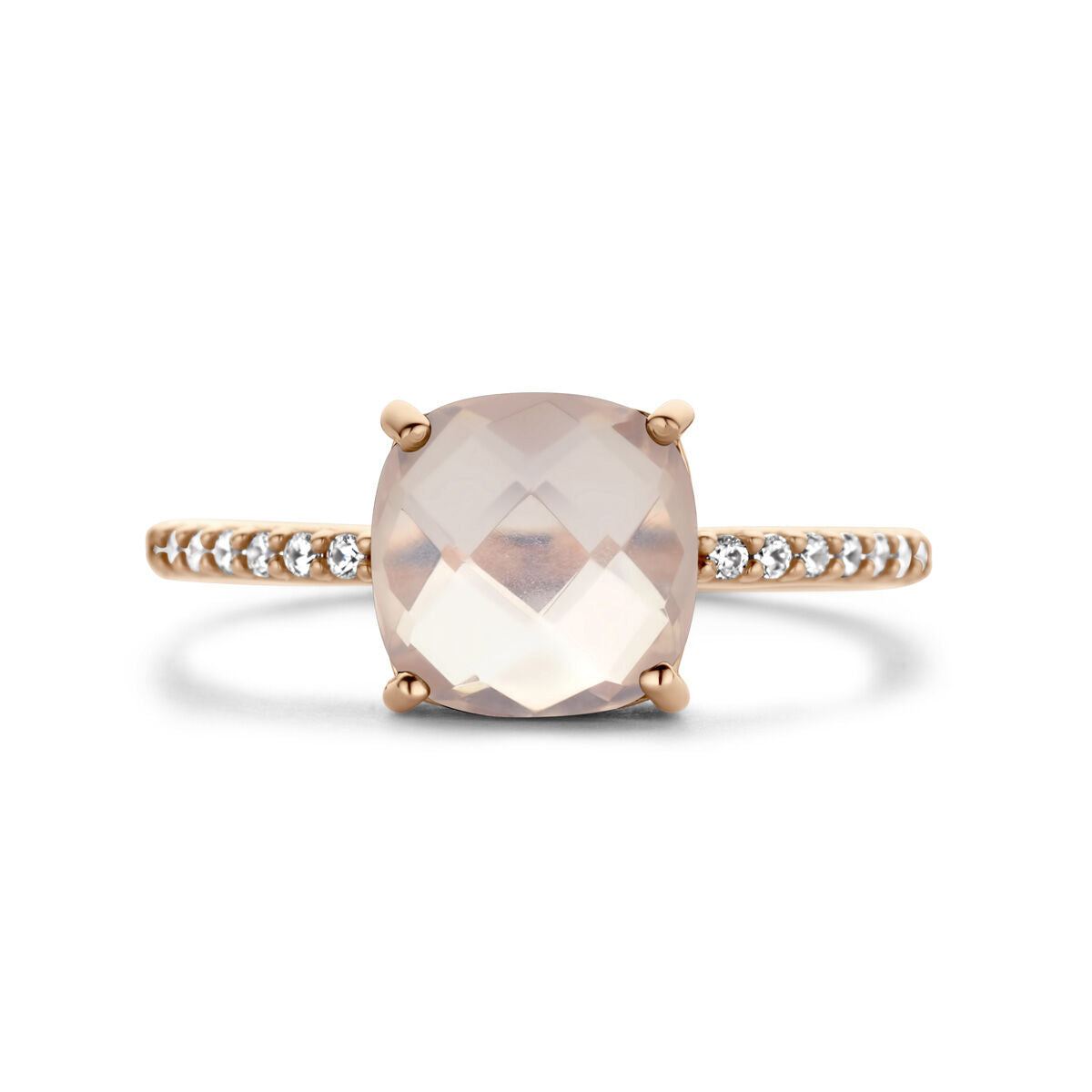 Ring Rosenquarz und Zirkonia 14K Roségold