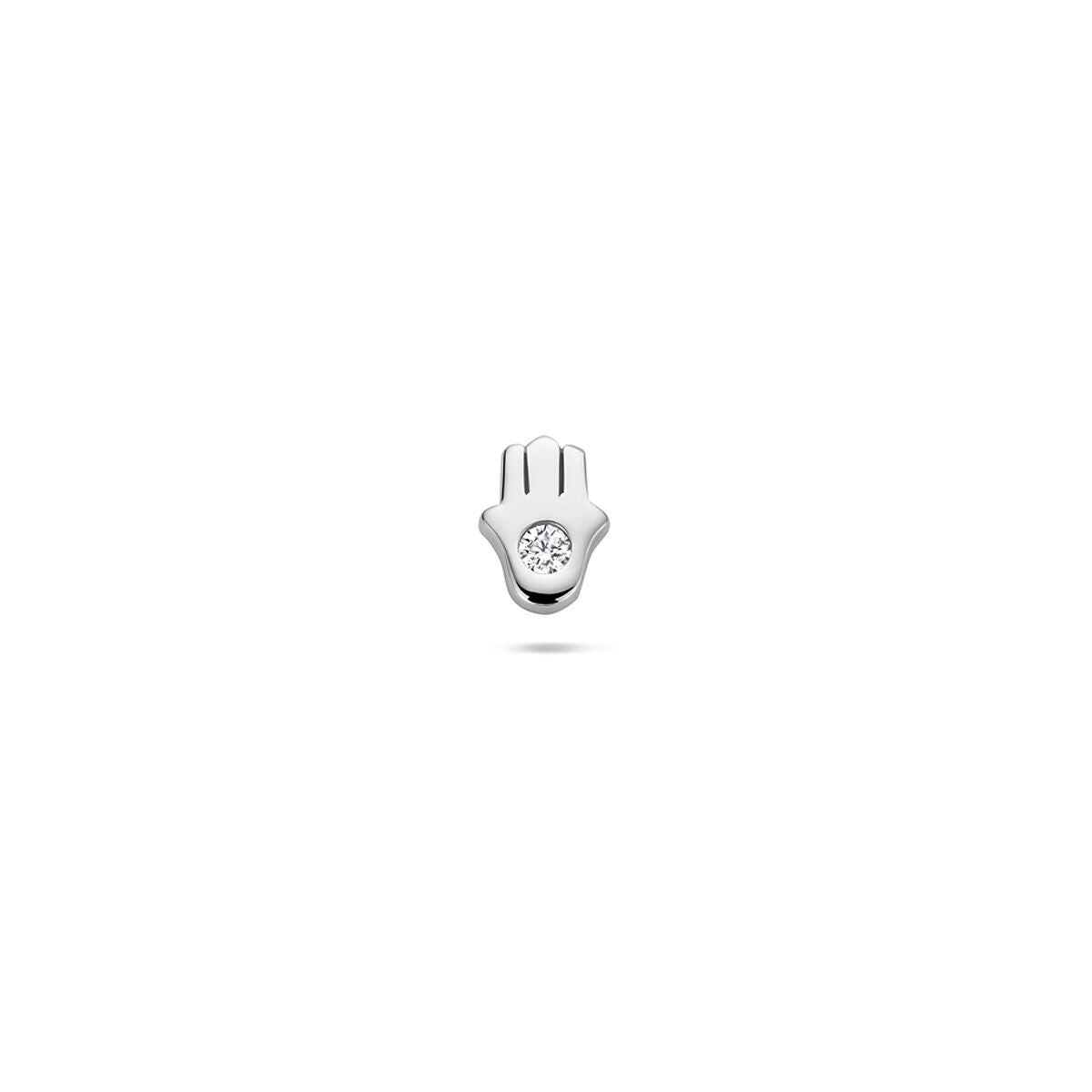 Flacher Back-Piercing in Form einer Hand von Fatima, rhodiniert, aus 925er Silber mit Zirkonia