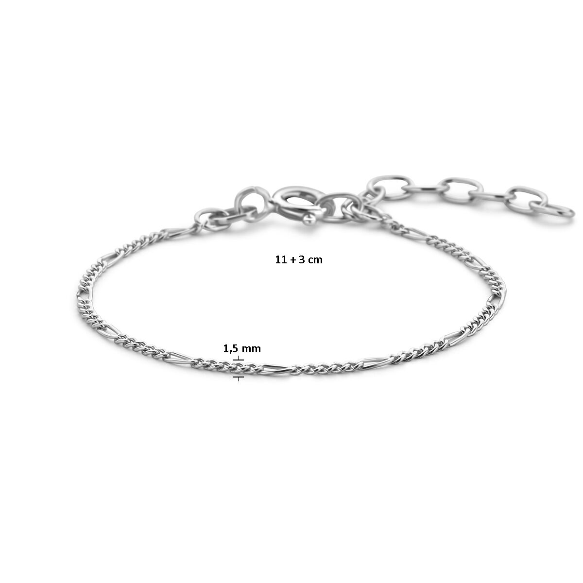 Armband Figaro 1,5 mm (Kinderlänge) Silber rhodiniert