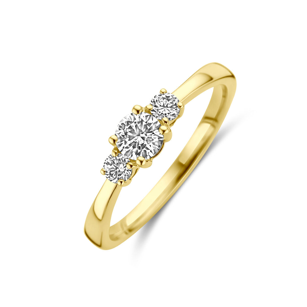 Ring aus 14K Gelbgold mit drei lab-grown Diamanten, insgesamt 0,46 ct, in runder Form