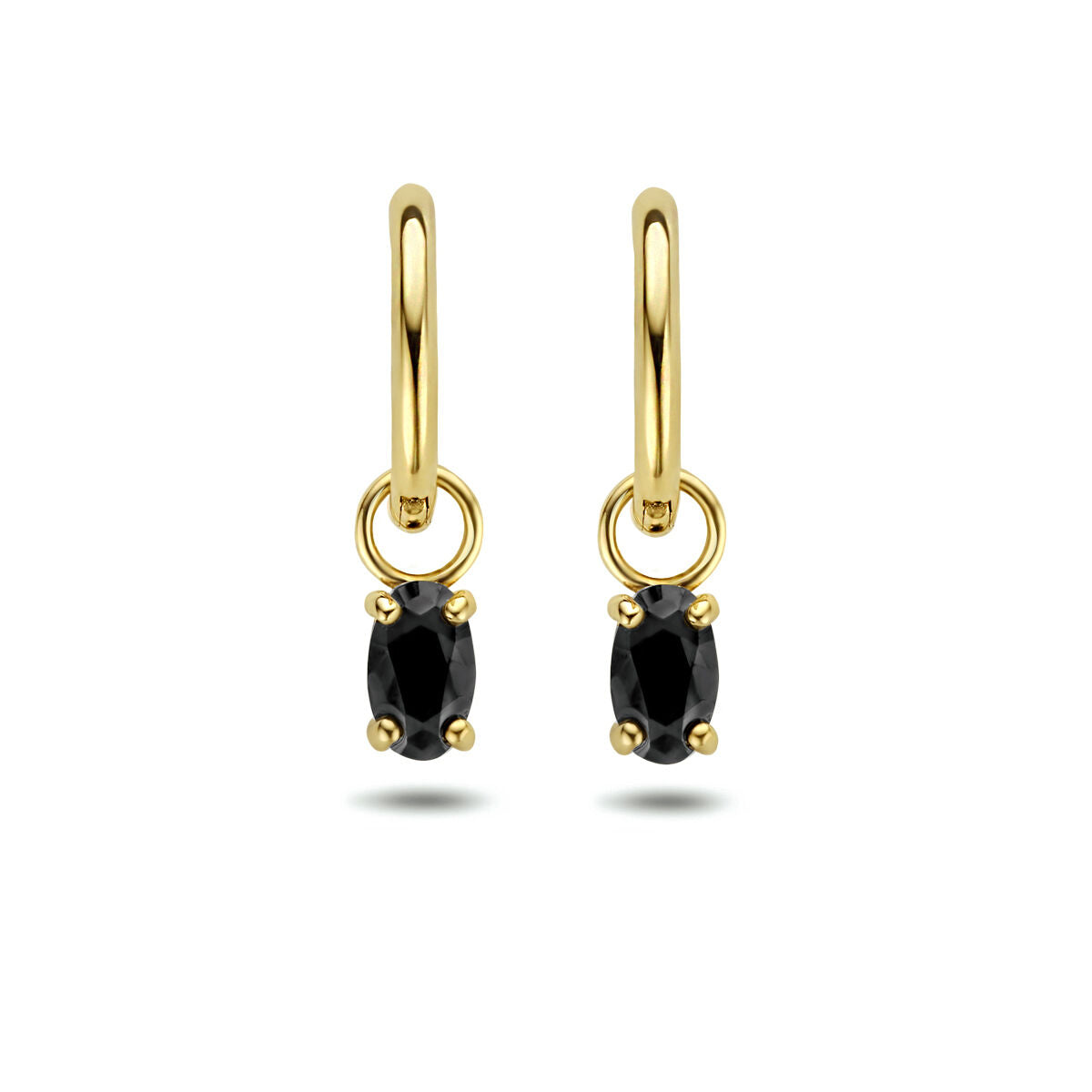 Klapp-Ohrringe aus 14K Gelbgold mit schwarzen Zirkonia-Steinen in ovaler Form