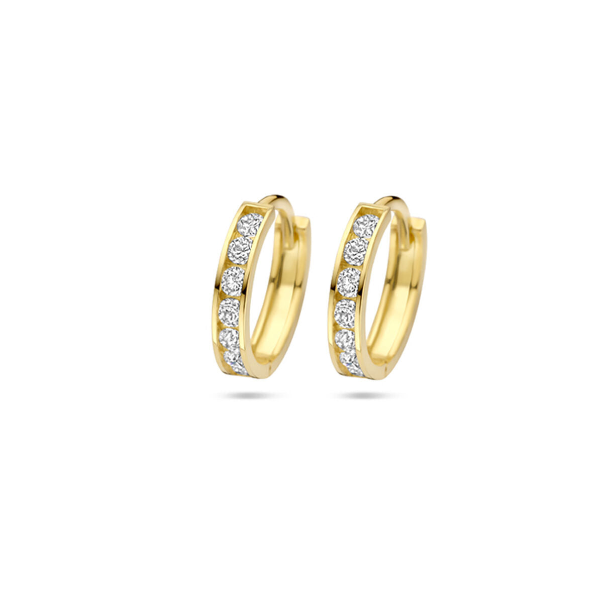 Klapp-Ohrringe aus 9 Karat Gelbgold mit Zirkonia-Steinen, Durchmesser 12,5 mm