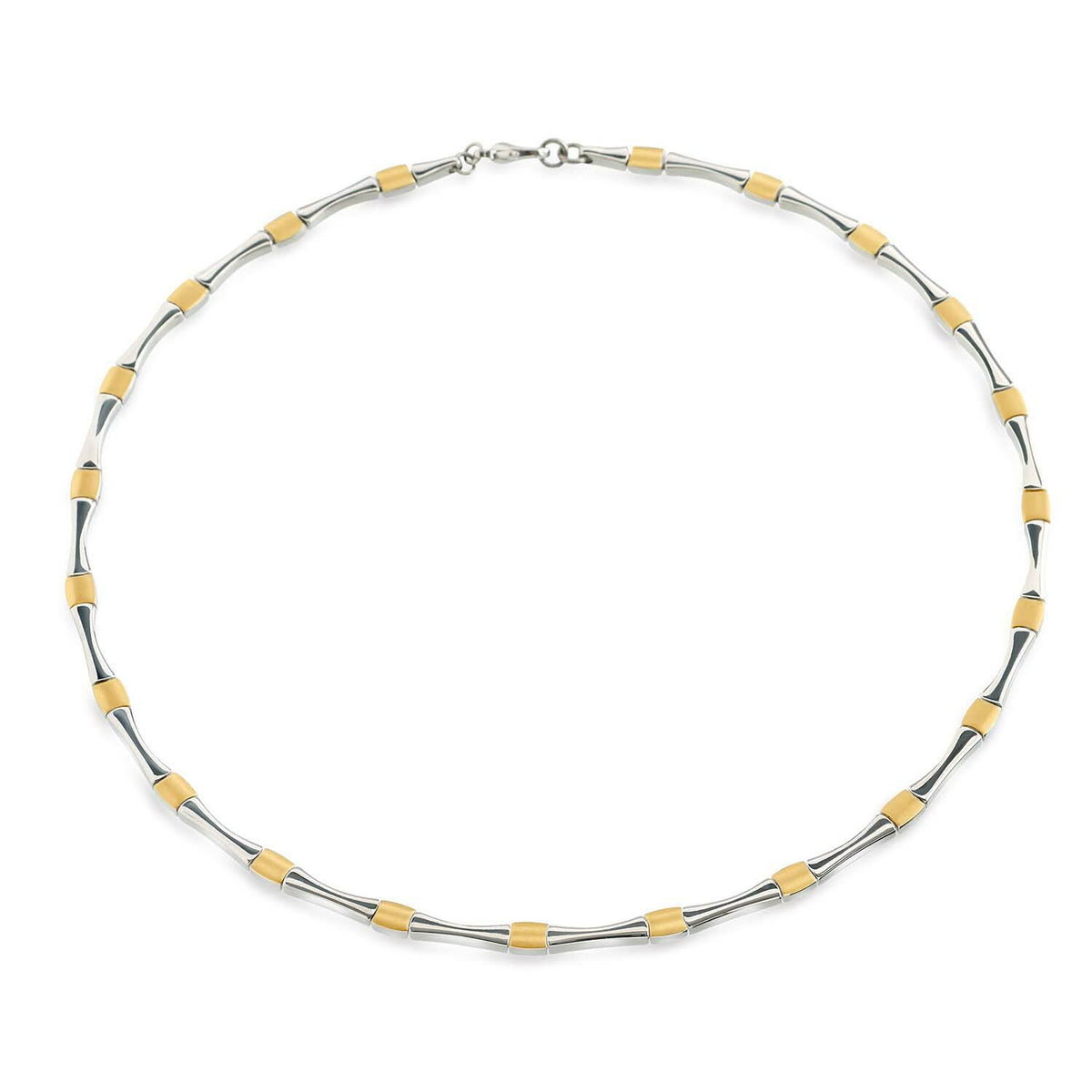 Bicolor Collier aus Titan mit silbernen und goldfarbenen Elementen in ovaler Form
