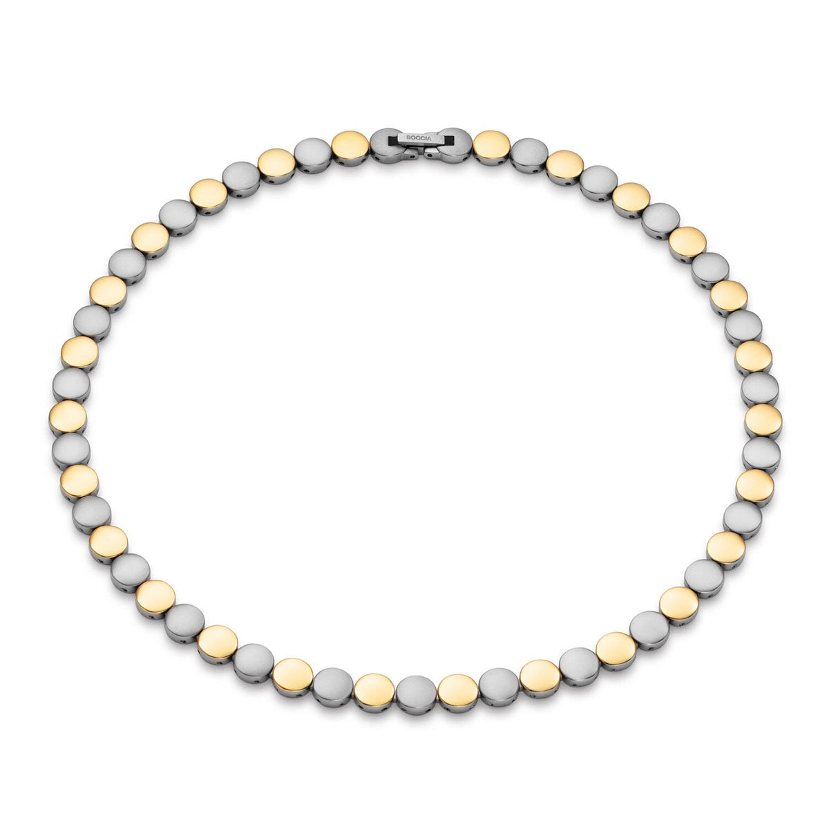 Schakelcollier aus Titan mit alternierenden silbernen und goldenen Elementen, 45 cm lang