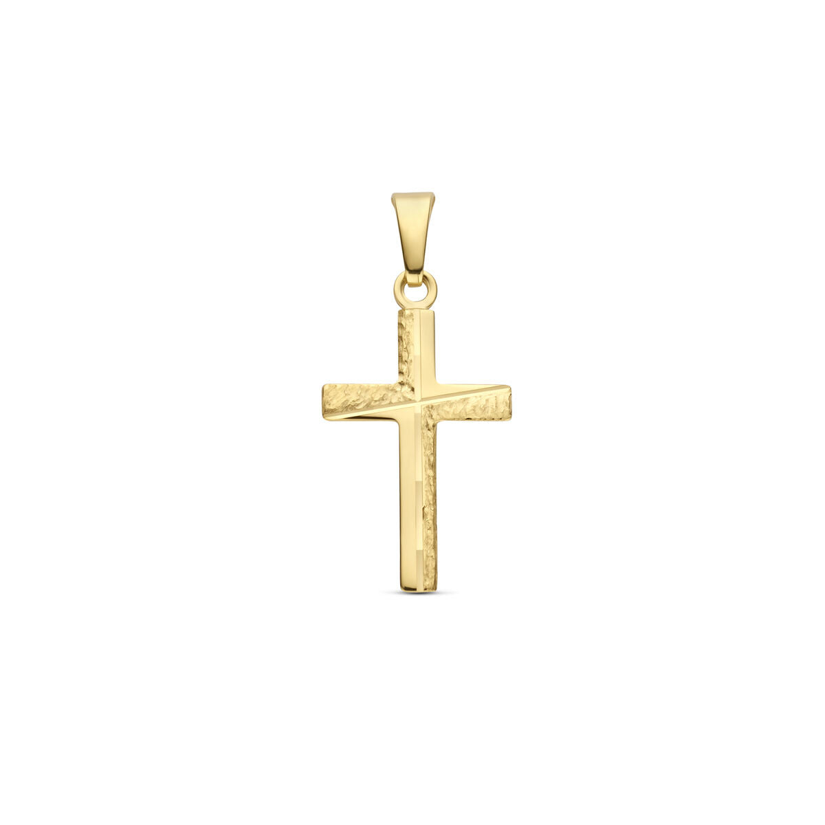 Hänger in Form eines gehämmerten Kreuzes aus 14K Gelbgold, 18 mm lang