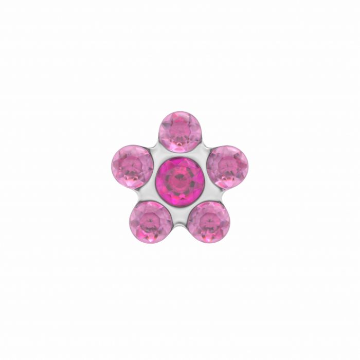 Klappohringe in Blumenform aus Stahl mit pinken und rosa Steinen