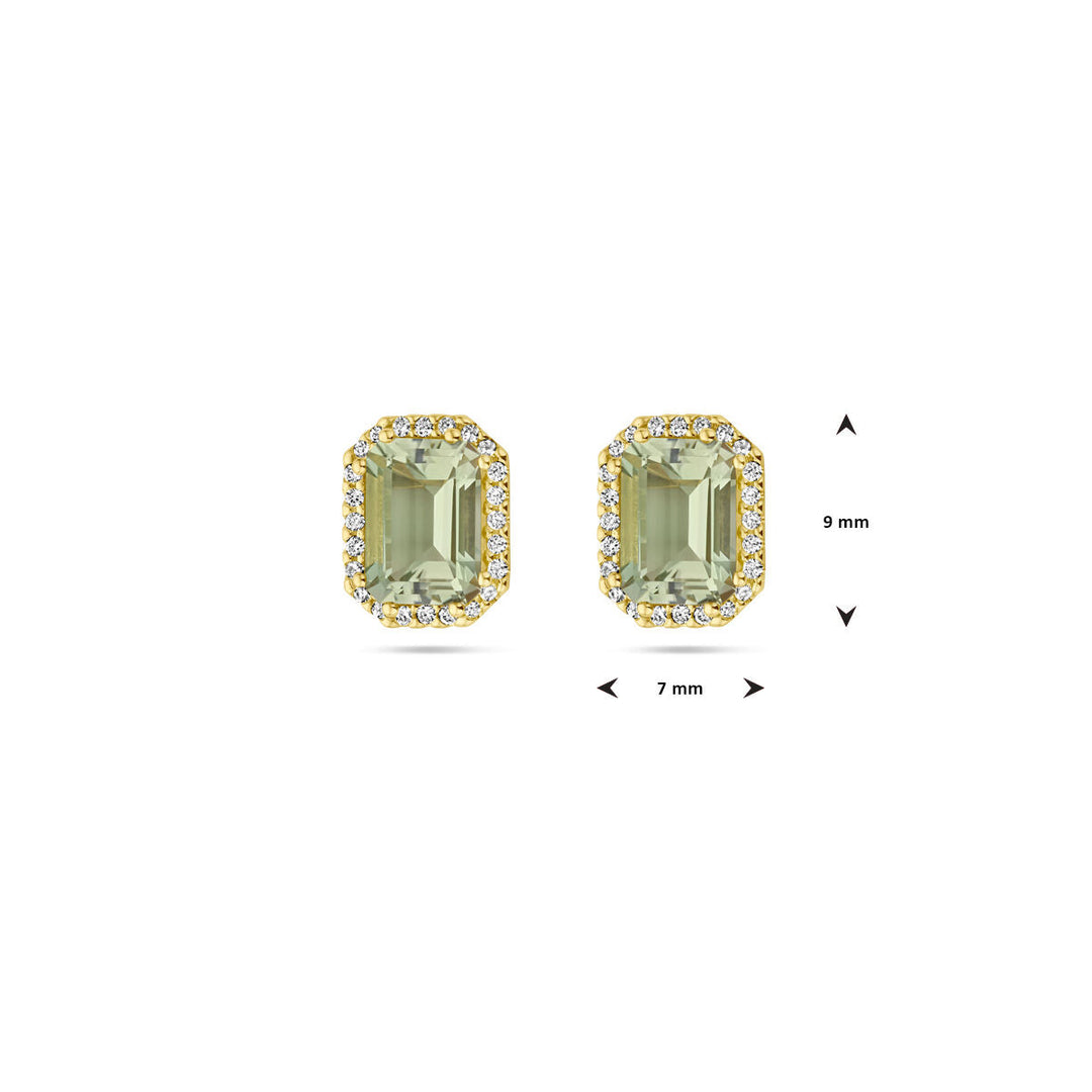 Ohrstecker grüner Amethyst und Diamant 0,14 ct (2x 0,07 ct) h si Halo 18 K Gelbgold
