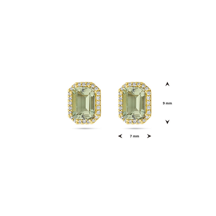 Ohrstecker grüner Amethyst und Diamant 0,14 ct (2x 0,07 ct) h si Halo 18 K Gelbgold