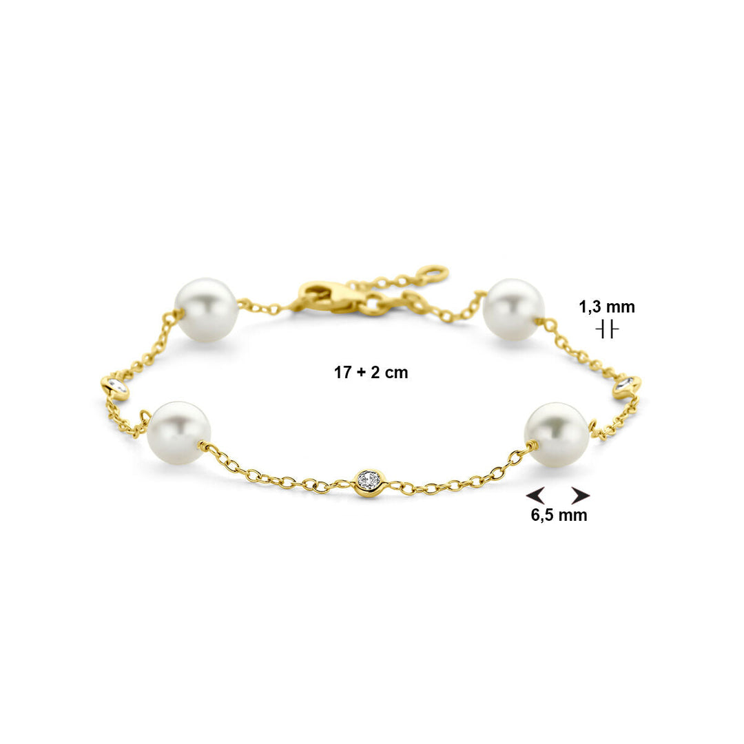 Goldarmband Damenperle und Zirkonia 14K