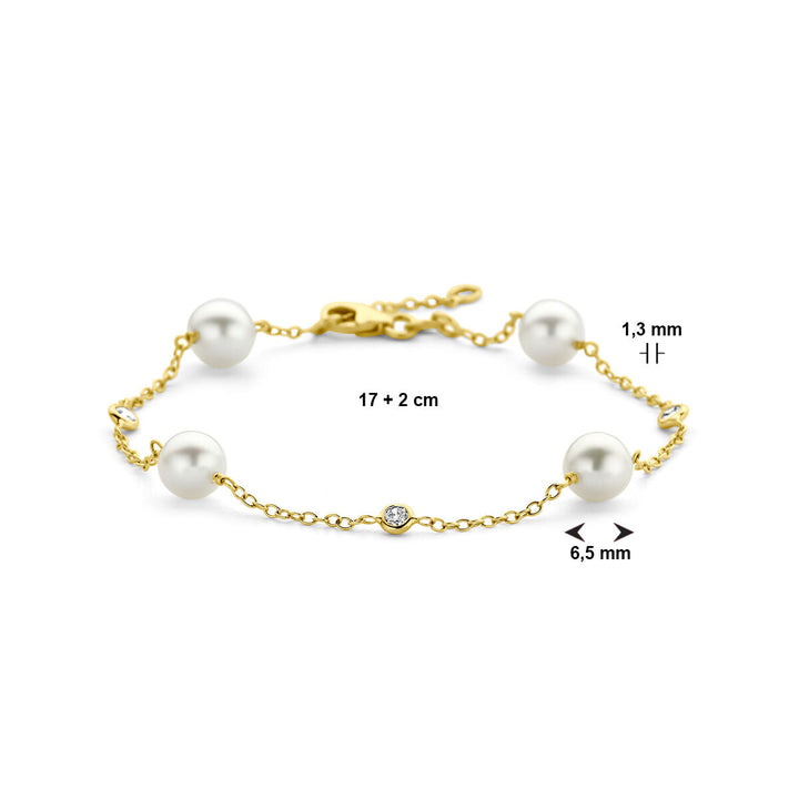 Goldarmband Damenperle und Zirkonia 14K