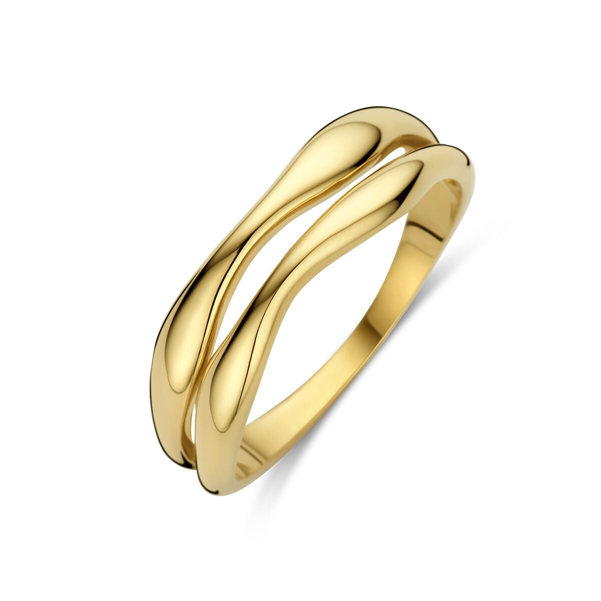 Ring aus 14K Gelbgold mit geschwungenem Design und glänzender Oberfläche