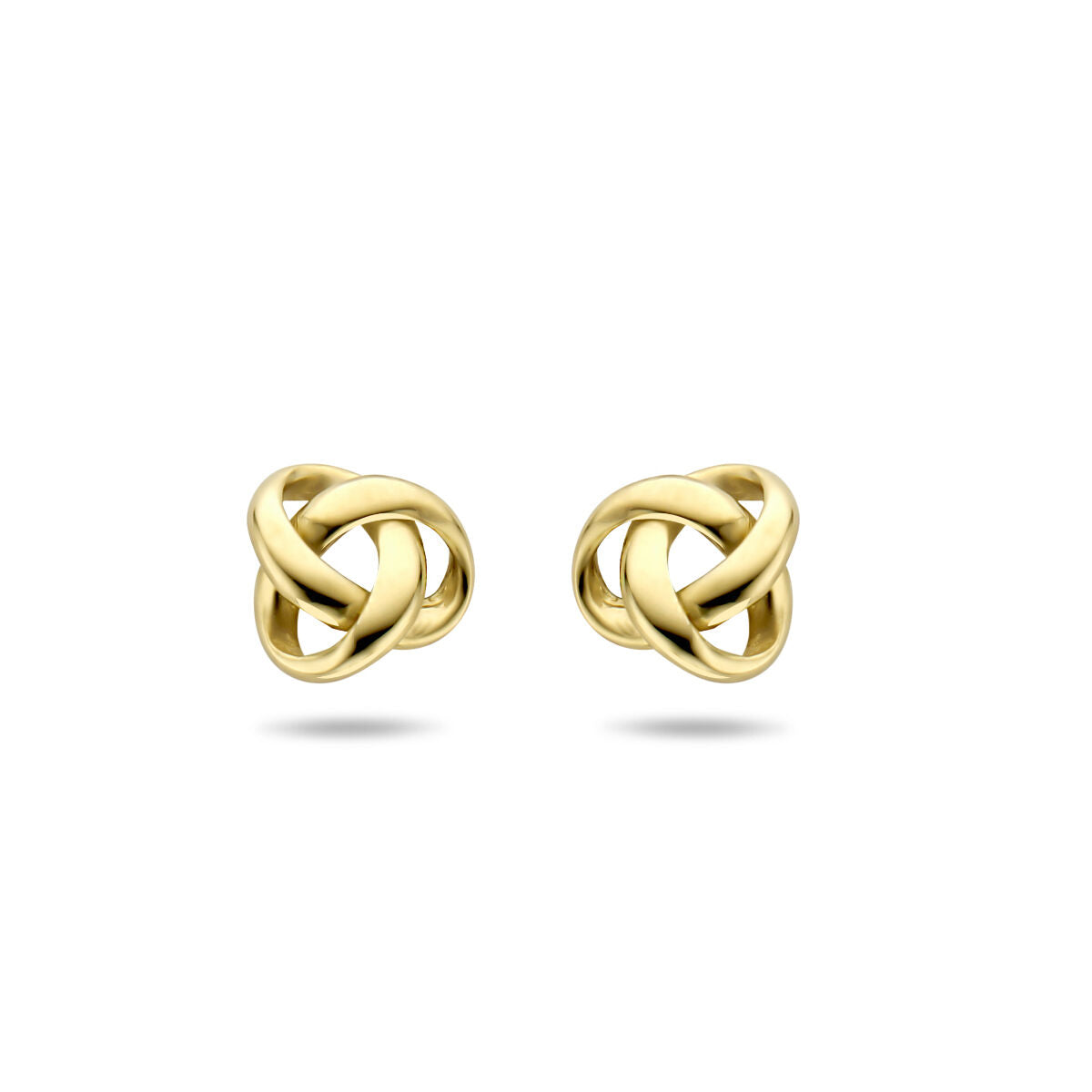 9k Ohrstecker mit Knotenmotiv aus gelbgold, glänzende Oberfläche und runde Form