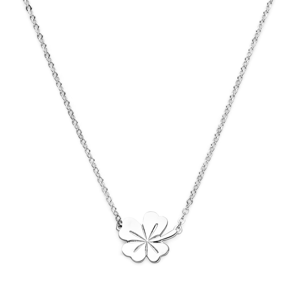Collier mit vierblättrigem Kleeblatt aus rhodiniertem Silber, 41 + 4 cm lang