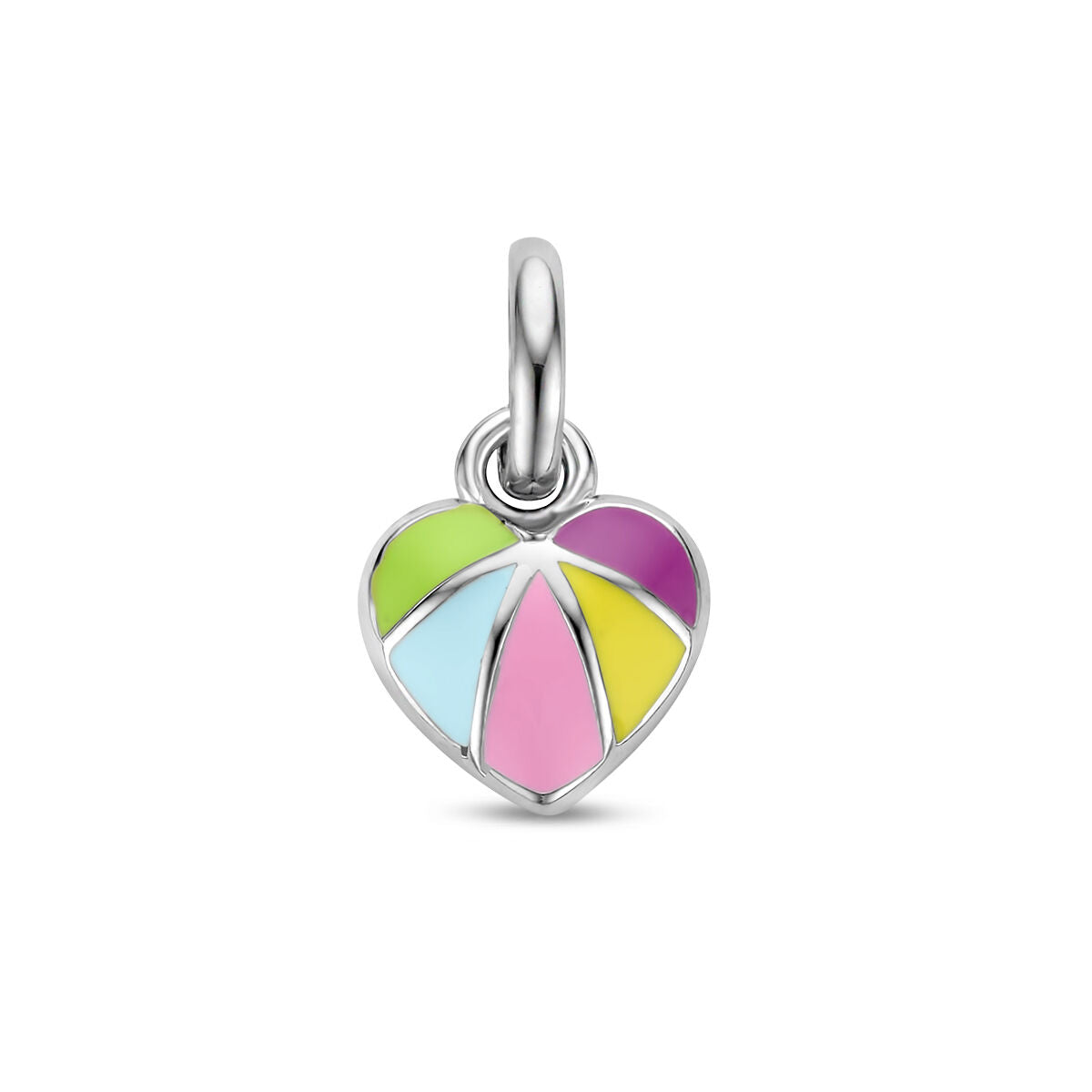Hänger in Herzform aus rhodiniertem Silber mit buntem Emaille in Pastellfarben