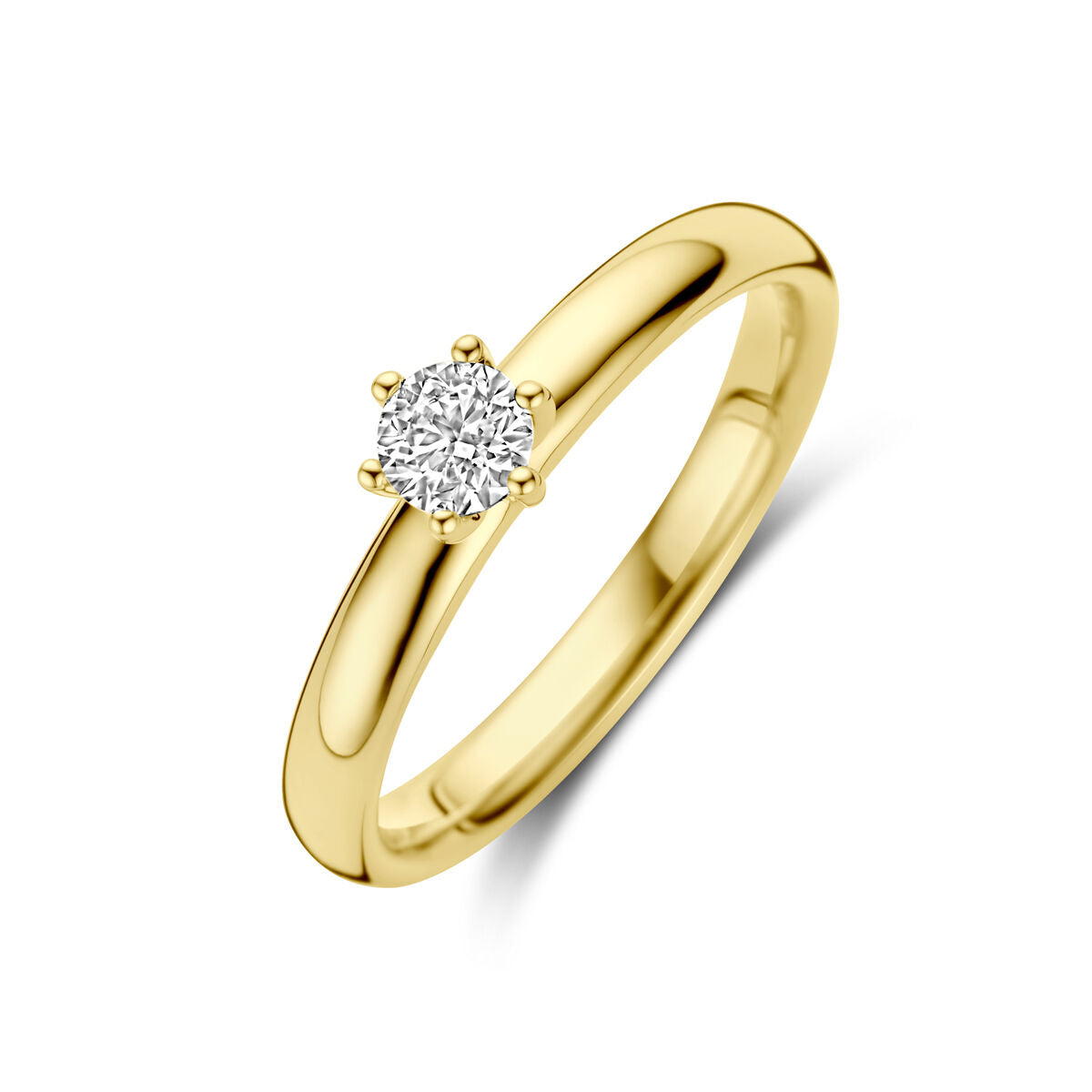 Verlobungsring aus 14K Gelbgold mit einem 0,25 ct H SI Diamanten in Krappenfassung