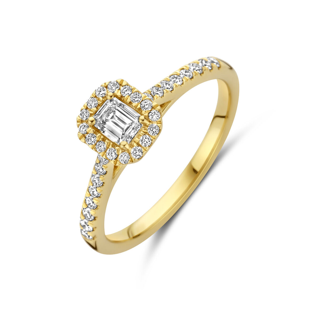 Ring aus 14K Gelbgold mit lab-grown Diamant 0,48 ct und kleinen weißen Steinen am Band