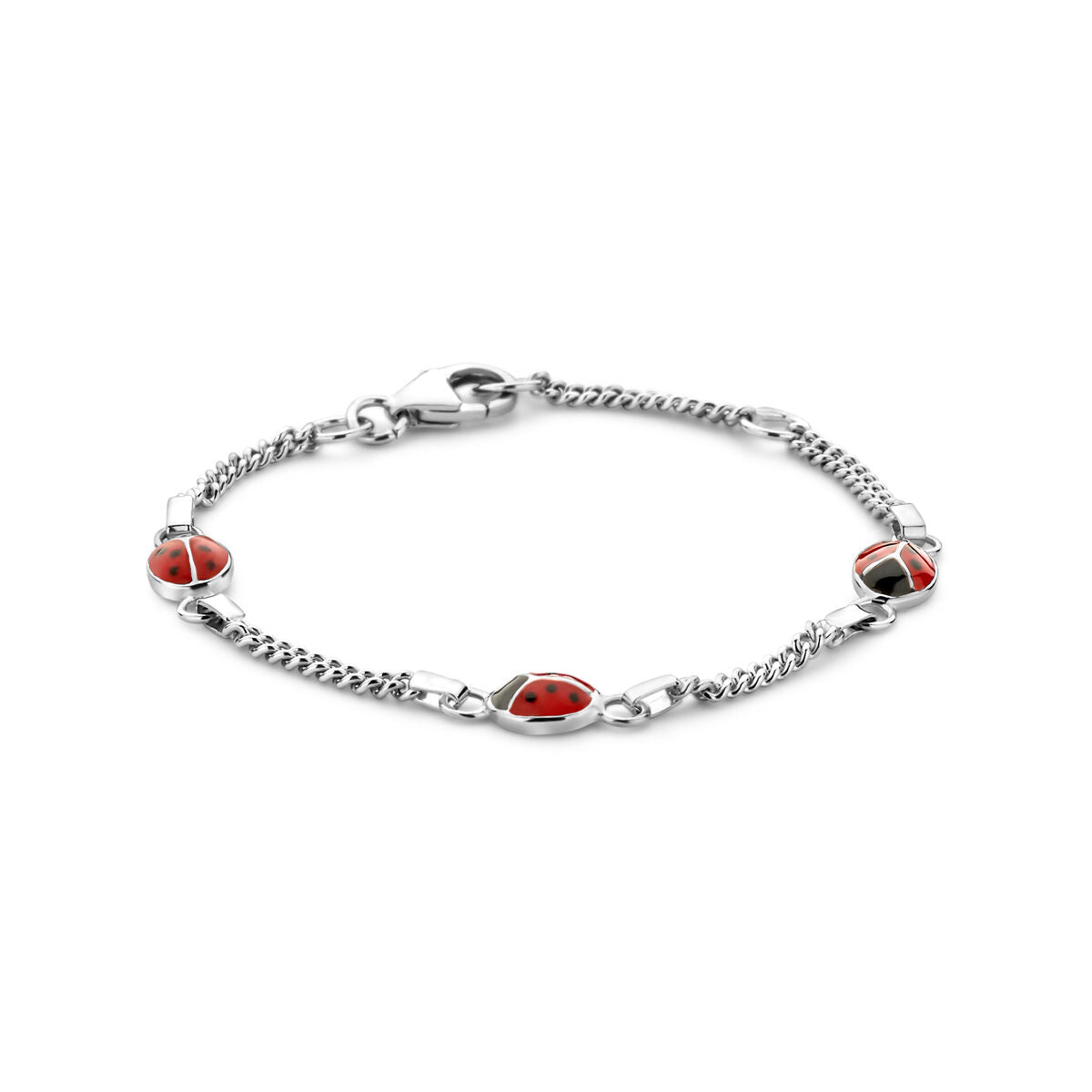 Armband aus rhodiniertem Silber mit roten Marienkäfer-Details und Gliederkette