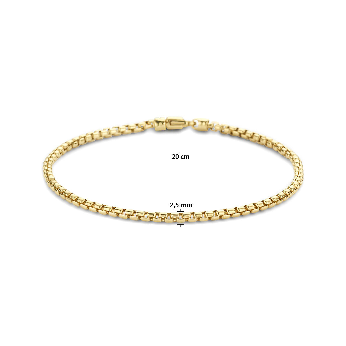 De Gouden armband heren venetiaans bol 2.5 mm 14K van de Van der Kooij Collectie is een stijlvolle unisex armband van 20 cm, uitgevoerd in tijdloos geelgoud met venetiaanse schakel en elegante uitstraling.