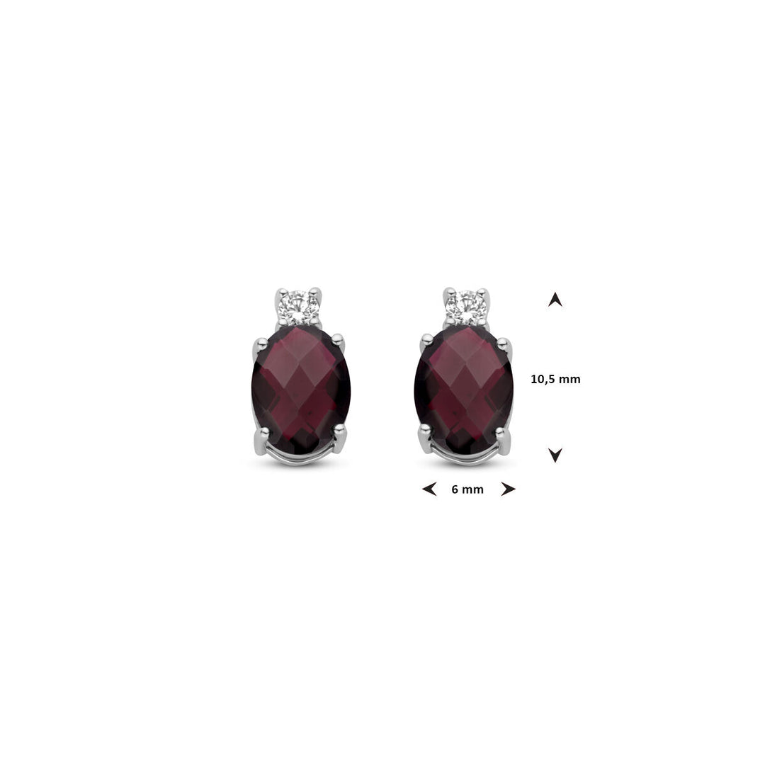 oorknoppen granaat en zirkonia 10,5 mm zilver gerhodineerd
