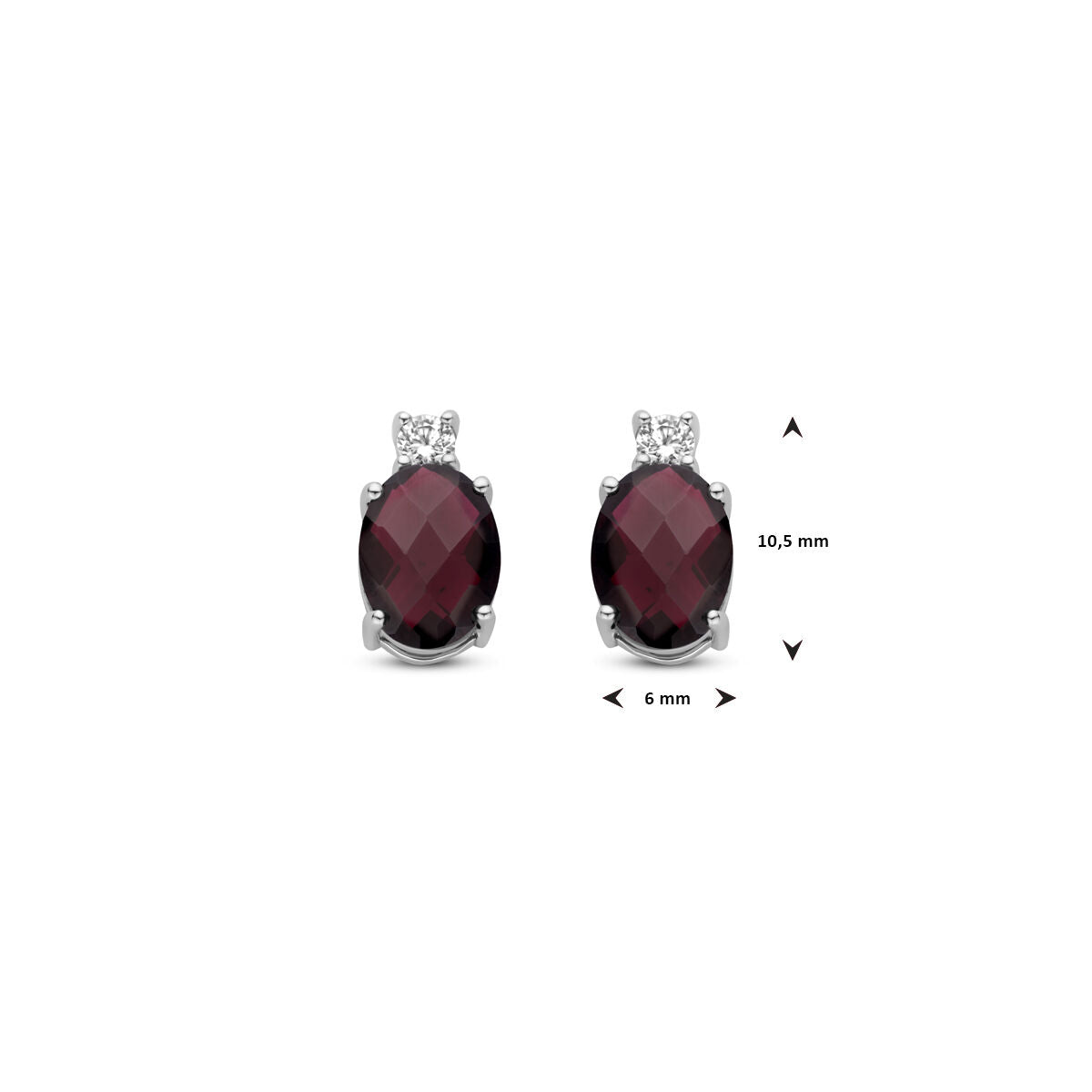 Ohrstecker Granat und Zirkonia 10,5 mm Silber rhodiniert