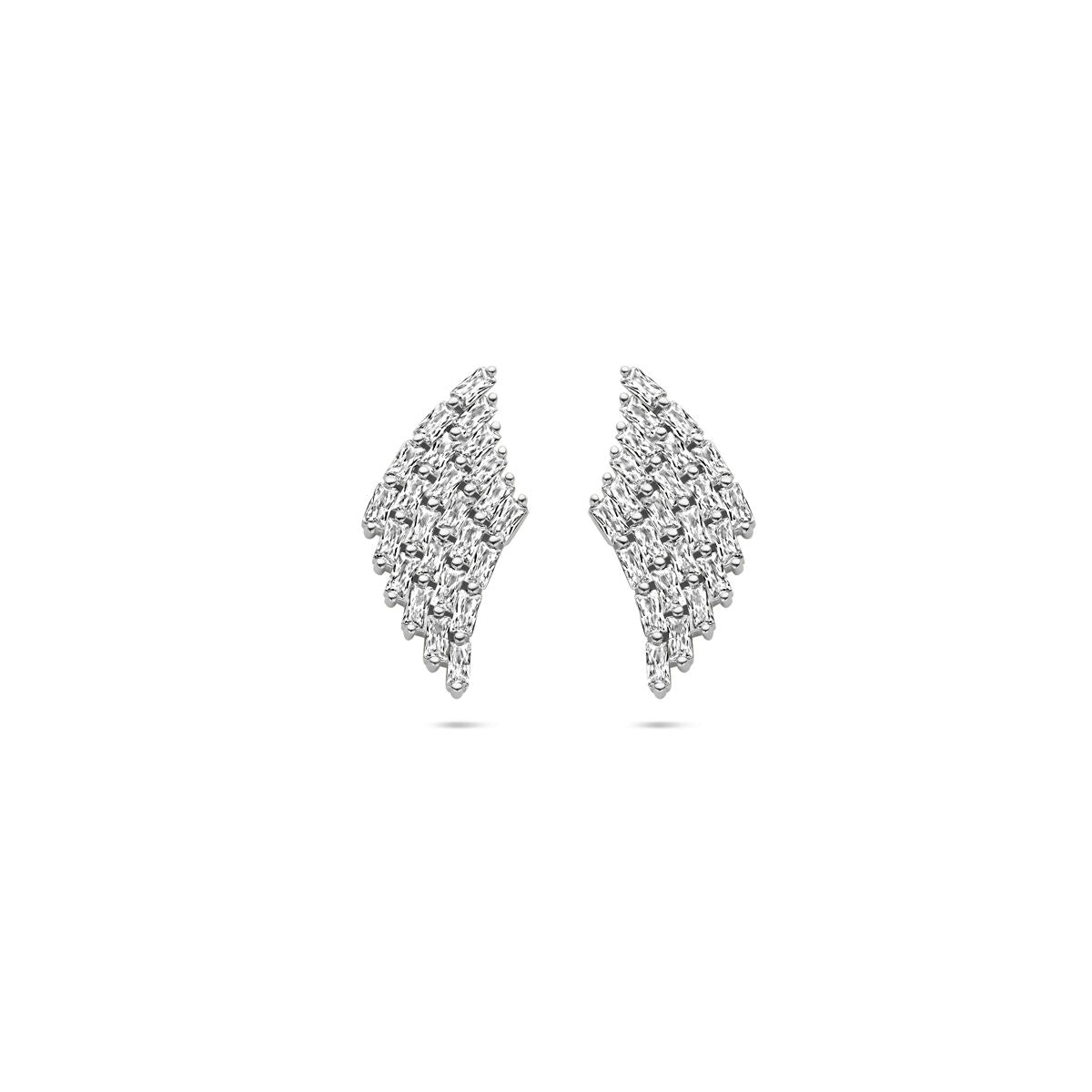 Ohrstecker aus rhodiniertem Silber mit Zirkonia in Form von geschwungenen Blättern