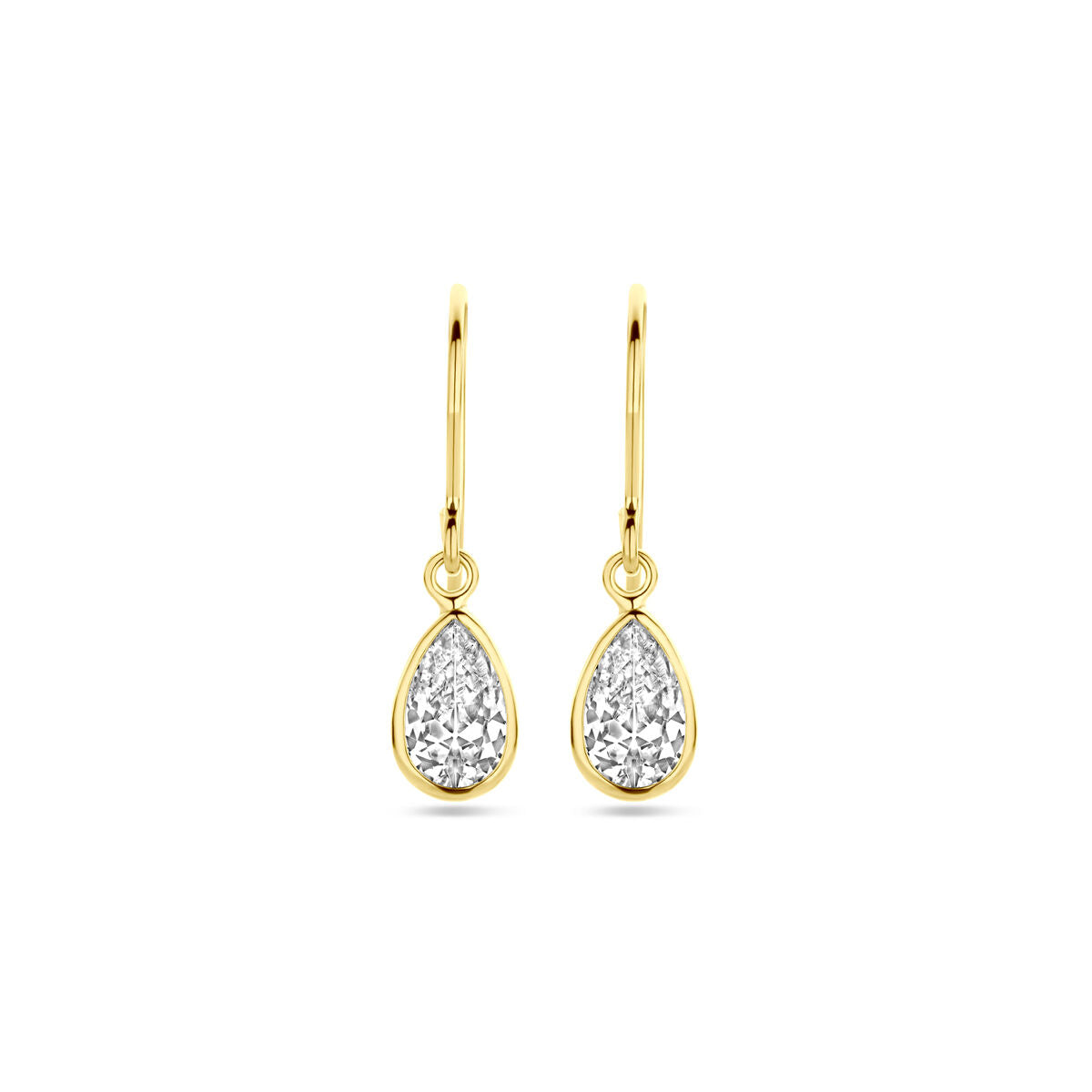 Ohrhänger mit französischem Haken, 23 mm, aus 14K Gelbgold und Zirkonia in Tropfenform