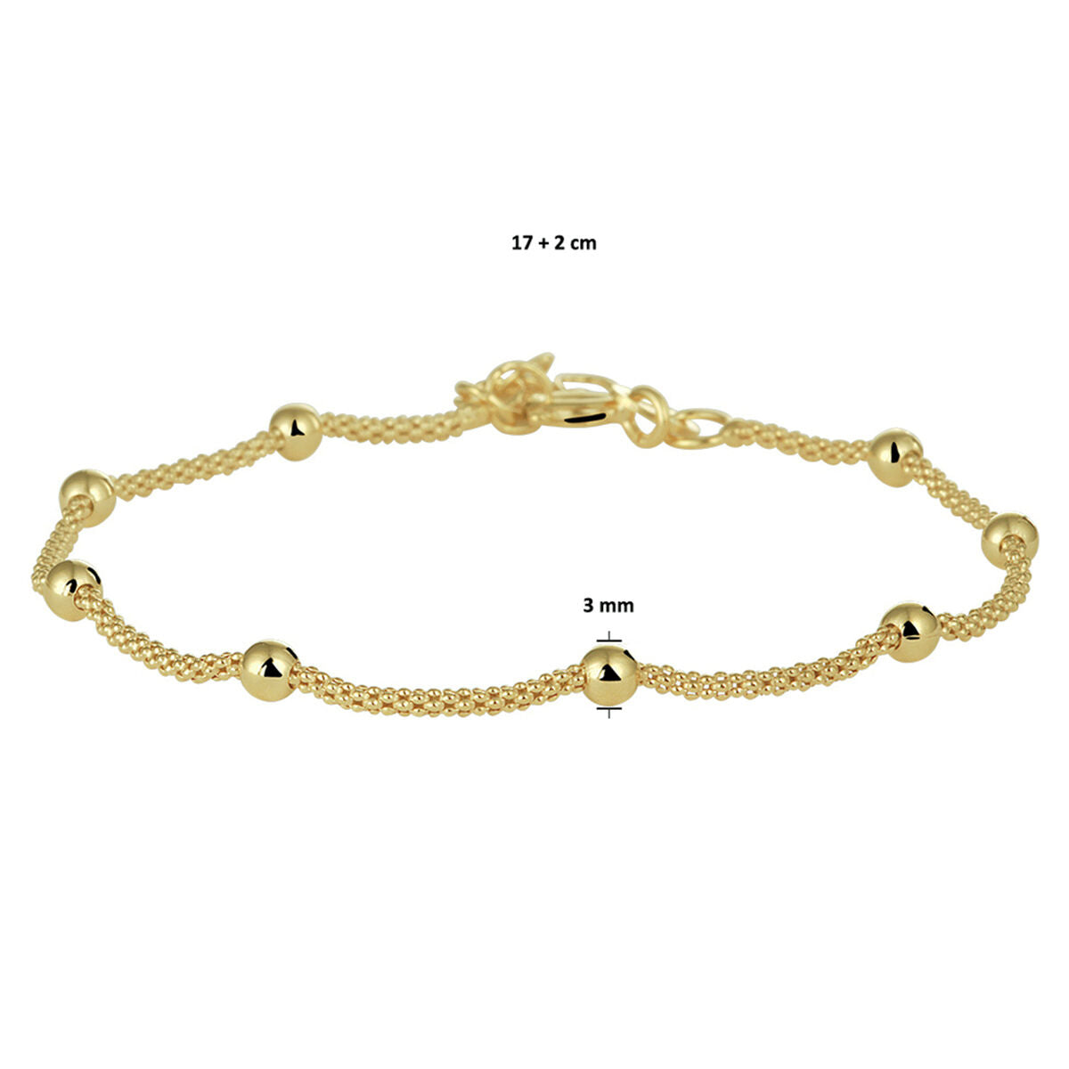 Vergoldetes Silberarmband mit Kugeln – 3 mm