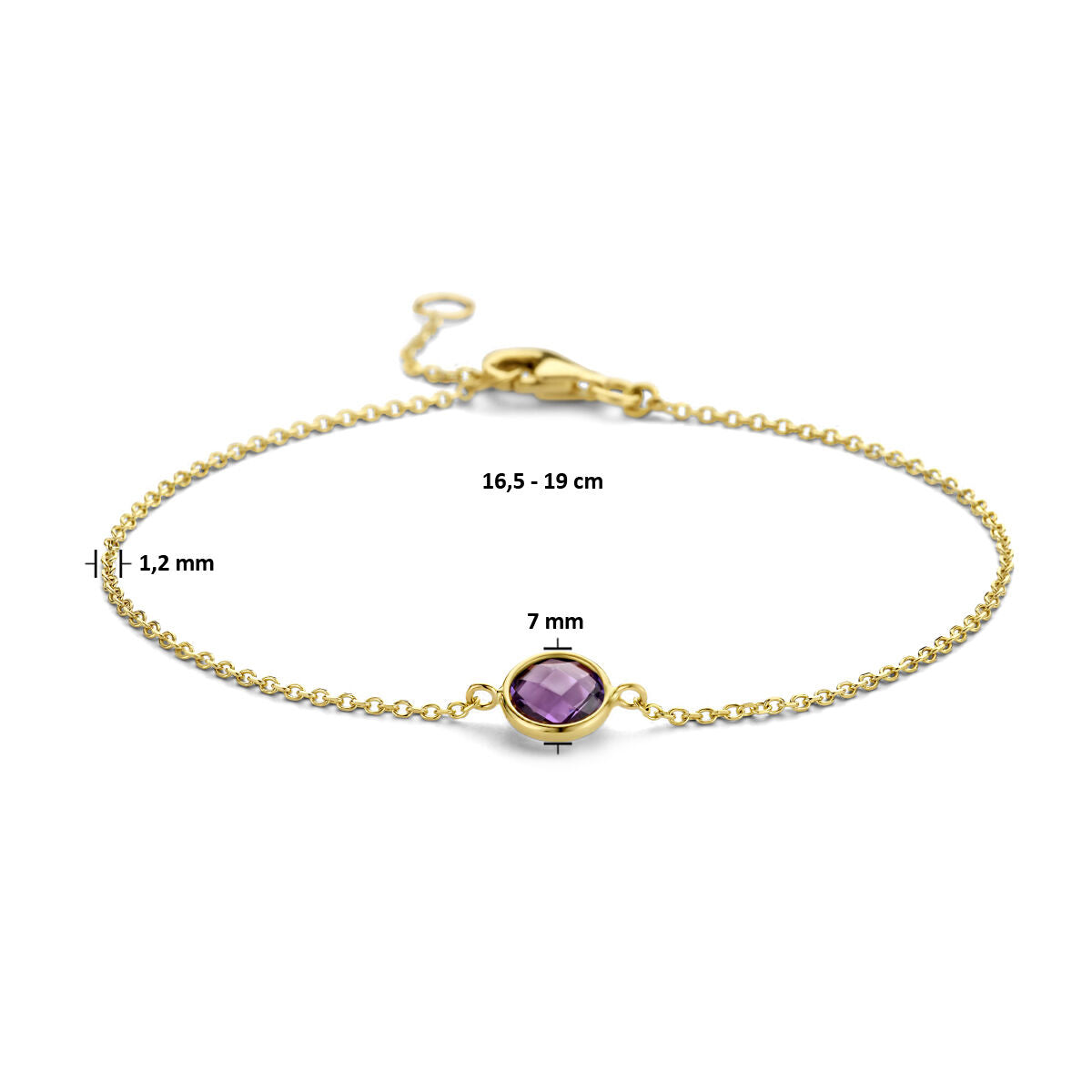 Armband Amethyst 16,5 - 19 cm 14K Gelbgold