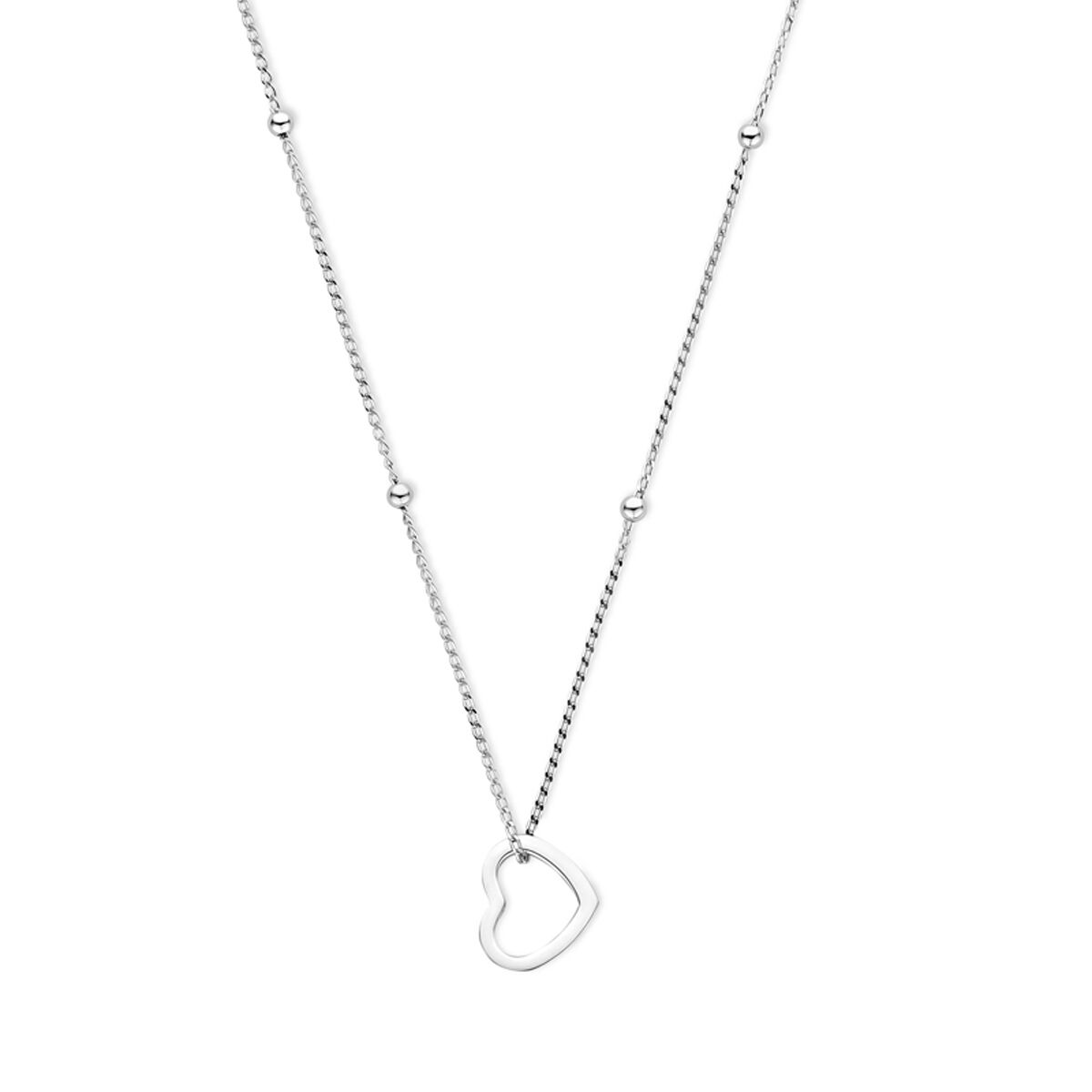 Collier mit herzförmigem Anhänger aus rhodiniertem Silber, Länge 41 + 4 cm