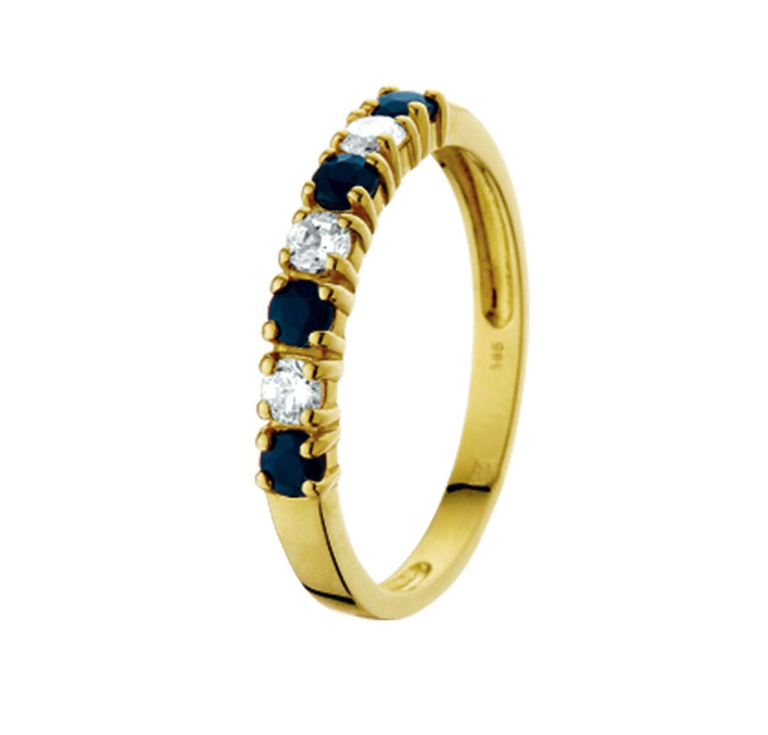 Ring aus 14K Gelbgold mit blauen Saphiren und weißen Zirkonia-Steinen