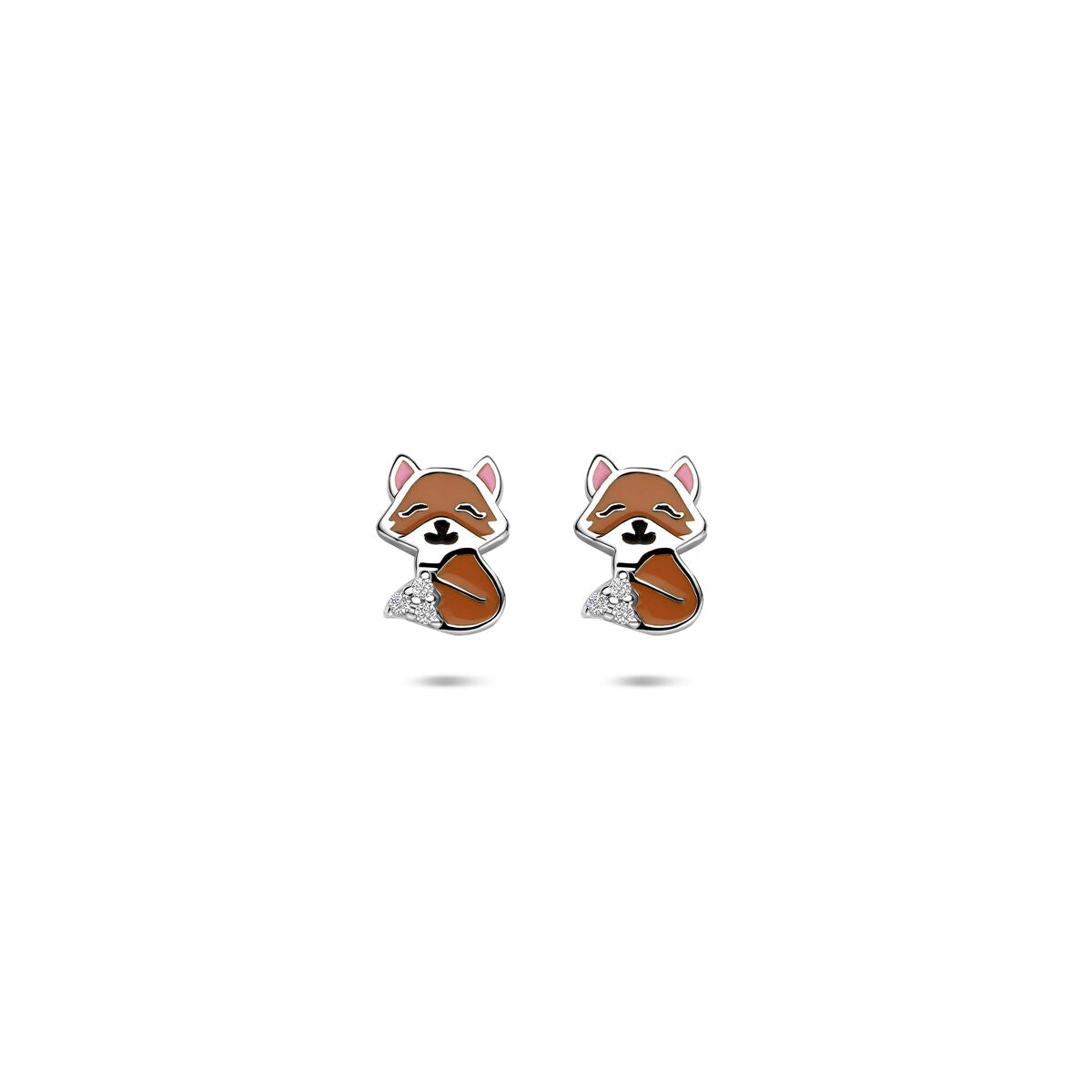 Silberne Kinder-Ohrstecker mit emailliertem Fuchs und Zirkonia, 7,5 x 5,5 mm