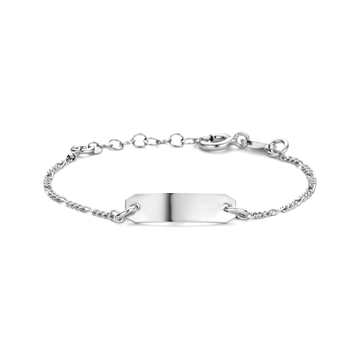 Gravurarmband aus rhodiniertem Silber mit 5,0 mm breiter Platte und 16 + 2 cm langem Kettchen