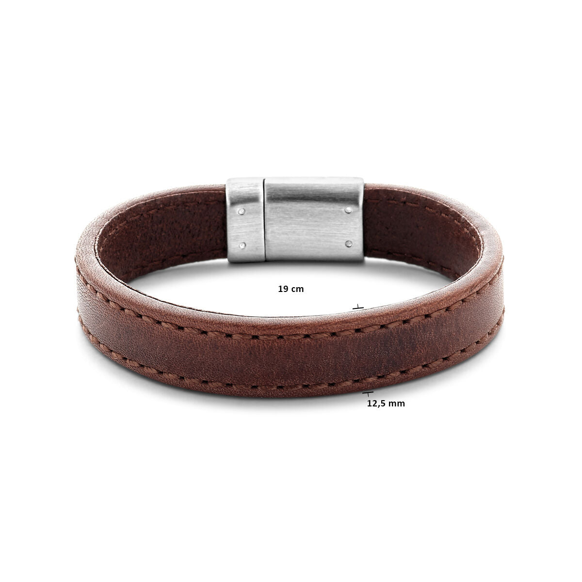 Armband Leder dunkelbraun 12,5 mm Edelstahl