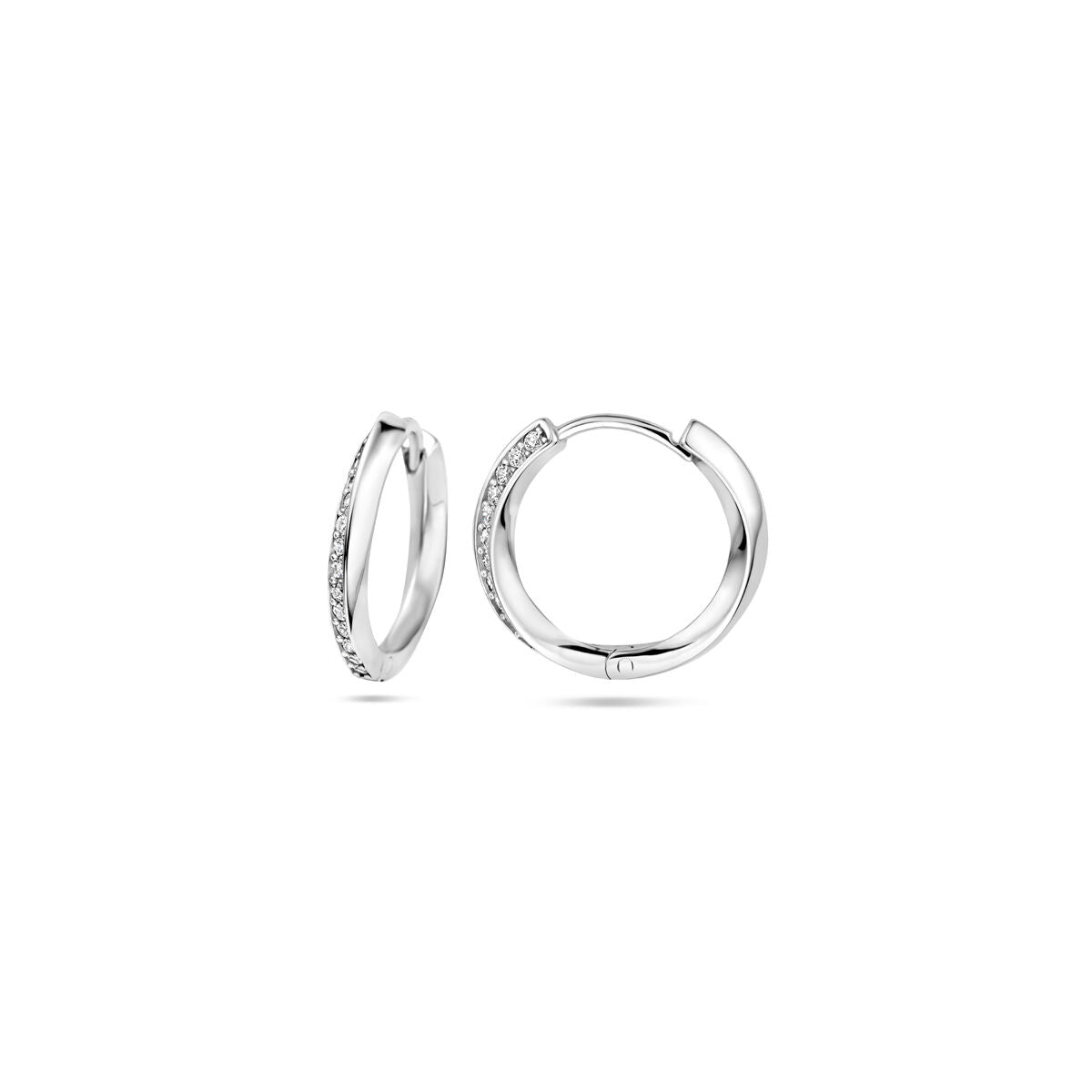 Klappcreolen Zirkonia 16 mm Silber rhodiniert
