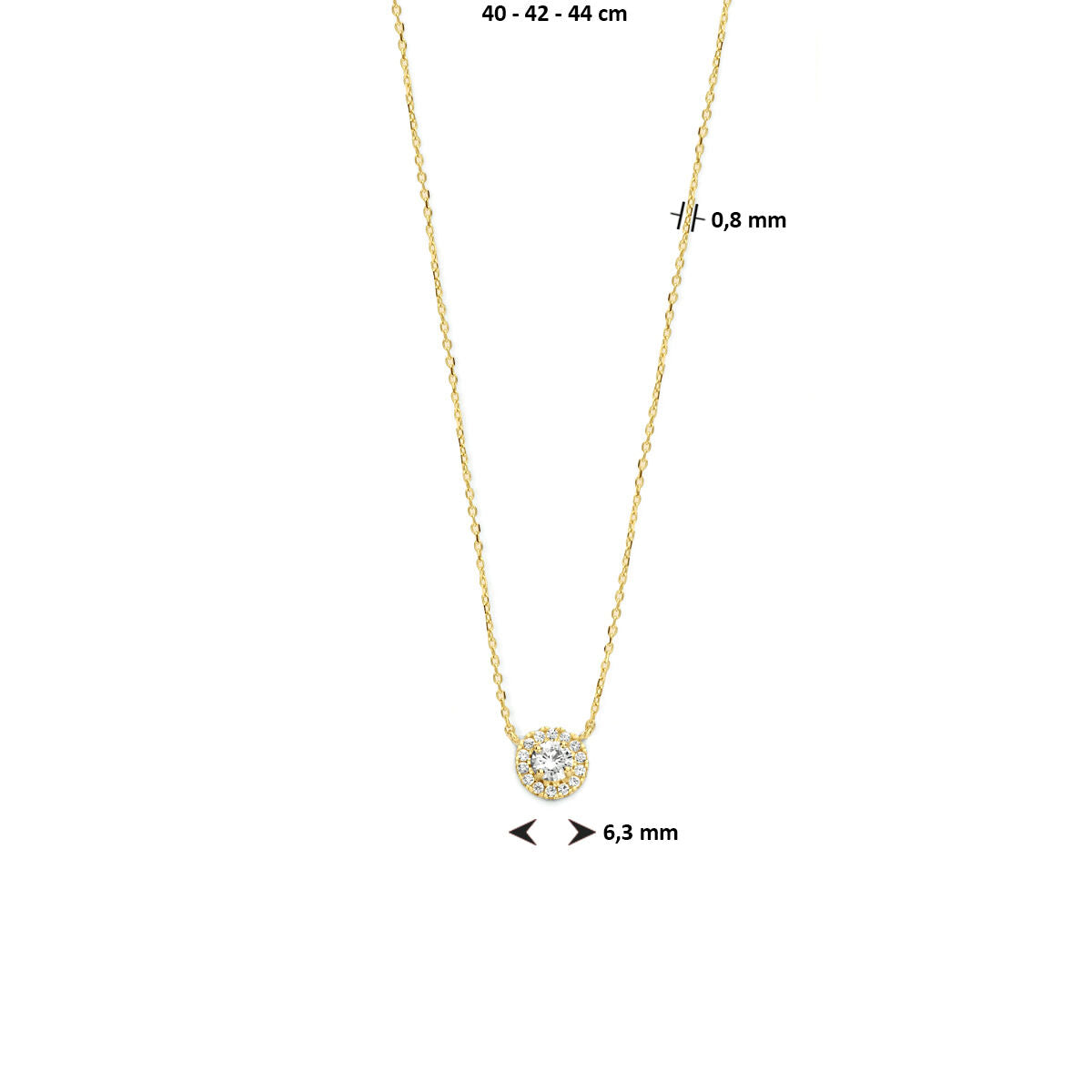 Zirkonia-Halskette 40 - 42 - 44 cm Halo 14K Gelbgold